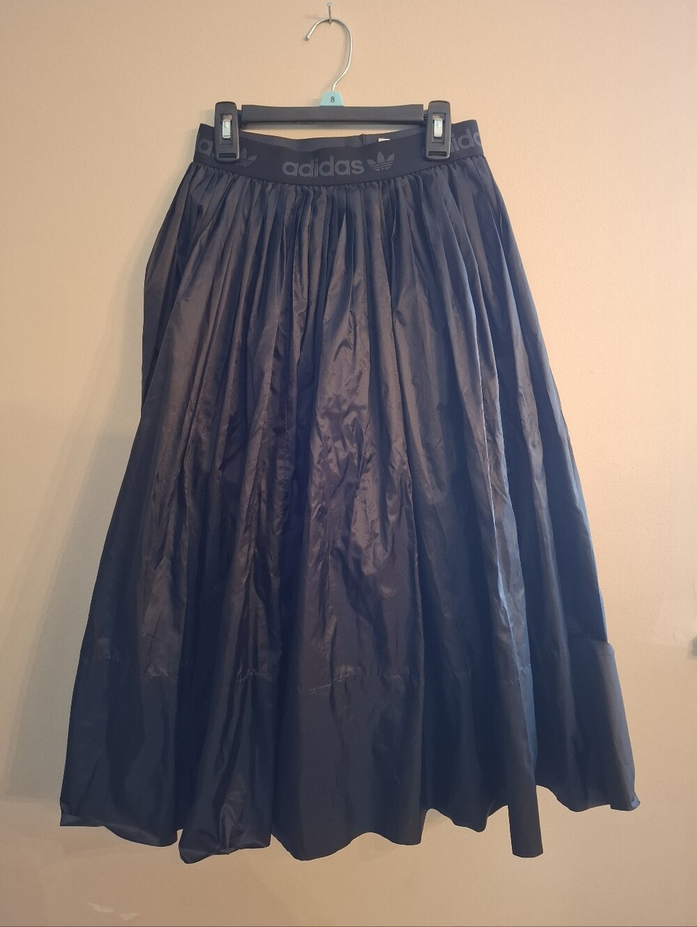 adidas ORIGINALS Women's Black A-Line Pleated Midi Skirt with Logo Band